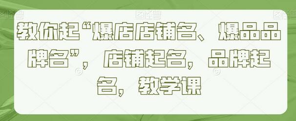 教你起“爆店店铺名、爆品品牌名”,店铺起名,品牌起名,教学课-蜗牛学社