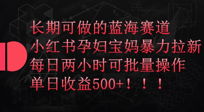 长期可做的蓝海赛道,小红书孕妇宝妈暴力拉新玩法,每日两小时可批量操作,单日收益500+【揭秘】-蜗牛学社
