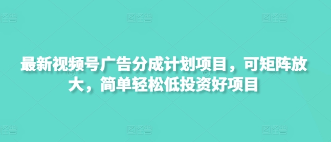 最新视频号广告分成计划项目,可矩阵放大,简单轻松低投入好项目-蜗牛学社