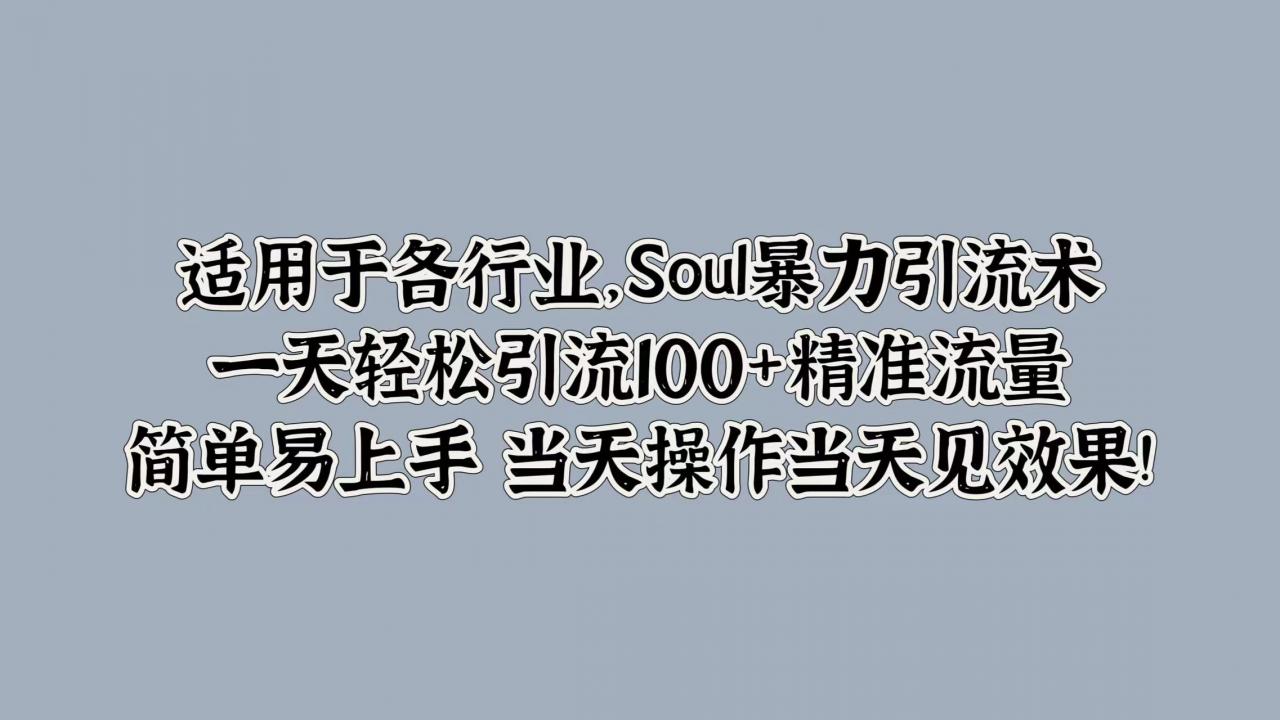 Soul暴力引流术，一天轻松引流100+精准流量，简单易上手 当天操作当天见效果!