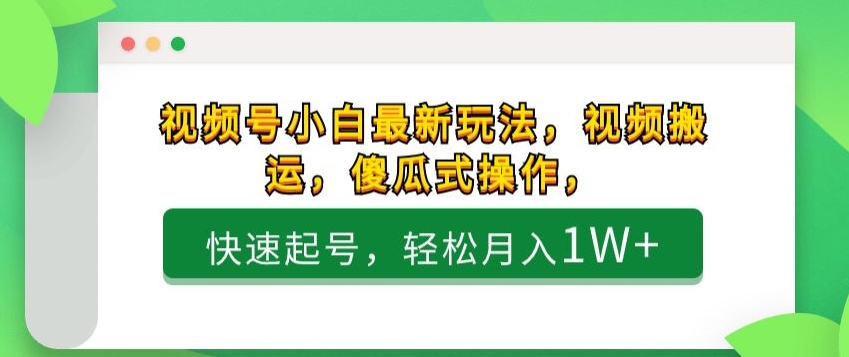 视频号小白最新玩法,视频搬运,傻瓜式操作,快速起号,轻松月入1W+-蜗牛学社