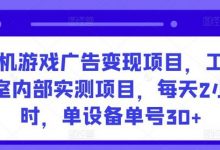 手机游戏广告变现项目,工作室内部实测项目,每天2小时,单设备单号30+-蜗牛学社