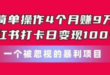 简单操作4个月赚9w,小红书打卡日变现1k,一个被忽视的暴力项目-蜗牛学社