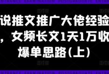 小说推文推广大佬经验分享，女频长文1天1万收益爆单思路-蜗牛学社