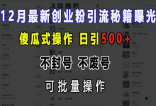 12月最新创业粉引流秘籍曝光 傻瓜式操作 日引500+ 不封号 不废号 可批量操作-蜗牛学社