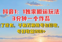 DY独家1:1搬运玩法,3分钟搞定一个作品,千粉万粉账号包回收,单号日收益2张-蜗牛学社