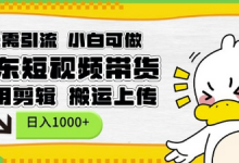 无需引流,小白可做,京东短现频带货,不用剪辑,搬运上传,日入1k-蜗牛学社