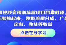 AI短视频变现训练营项目合集教程,直接无脑搞起来,赚取流量分成、广告、定制、收徒等收益-蜗牛学社