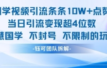 国学视频引流条条10W+点赞当日引流变现超4位数-蜗牛学社