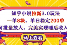 知乎小说拉新3.0玩法,一单8块,单日稳定200单,可批量放大,完美实现睡后收入-蜗牛学社