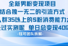 全新男粉变现项目引流人群35以上的男粉消费能力大 经过实测单日变现1k+-蜗牛学社