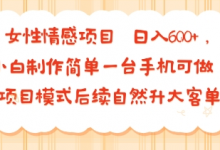 女性情感项目 小白制作简单一台手机可做 项目模式后续自然升大客单 日入6张-蜗牛学社