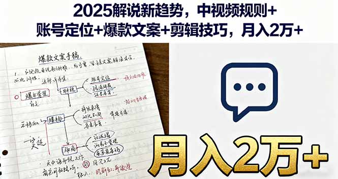 2025解说新趋势,中视频规则+账号定位+爆款文案+剪辑技巧,月入2万+-蜗牛学社