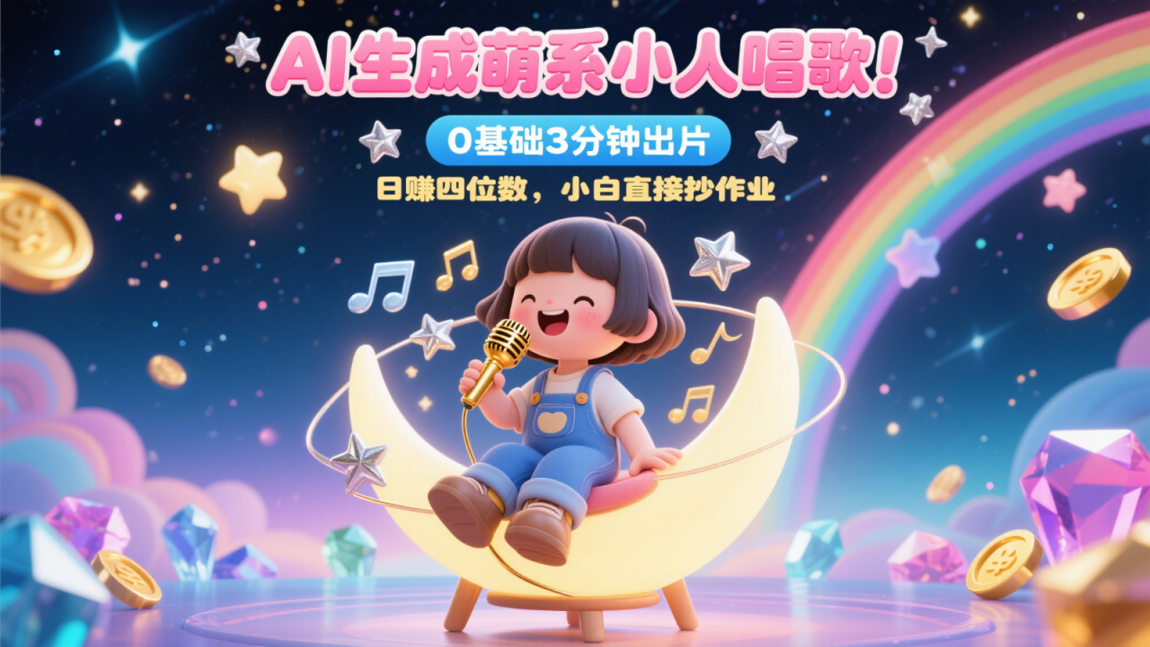 AI生成萌系小人唱歌!0基础3分钟出片,28个作品涨粉9万,日赚四位数,小白直接抄作业-蜗牛学社