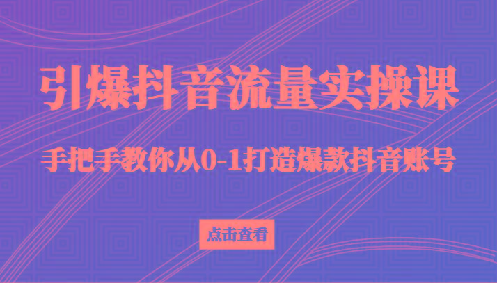 引爆抖音流量实操课,手把手教你从0-1打造爆款抖音账号(27节课)