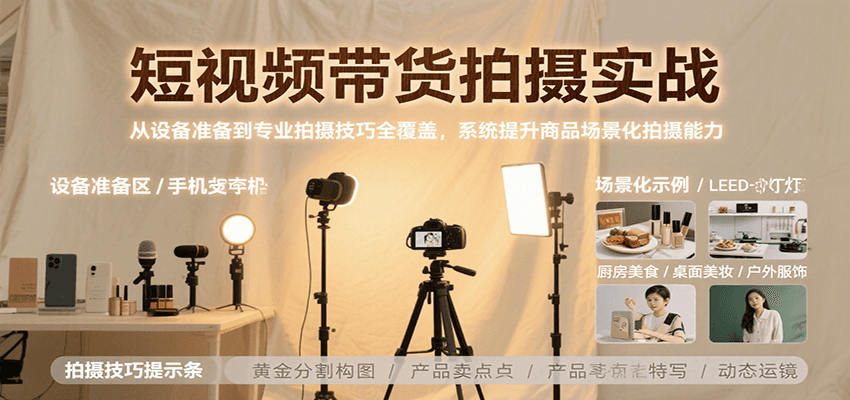 短视频带货拍摄实战,从设备准备到专业拍摄技巧全覆盖,系统提升商品场景化拍摄能力-蜗牛学社