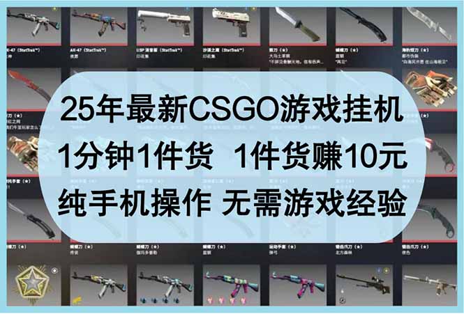 25年最新CSGO游戏挂机，1分钟1件货，1件货赚10元 纯手机操作 无需游戏经验-蜗牛学社