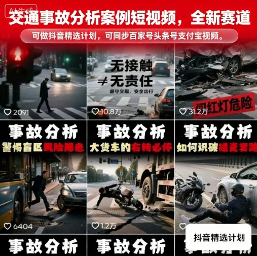 交通事故分析案例短视频,全新赛道,可做抖音精选计划,可同步百家号头条号支付宝视频号平台-蜗牛学社