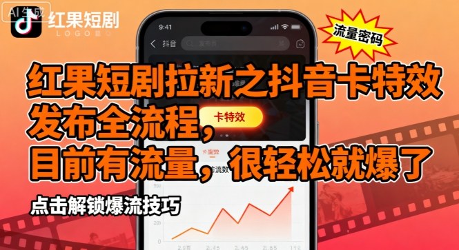 红果短剧拉新之抖音卡特效发布全流程，目前有流量，很轻松就爆了-蜗牛学社