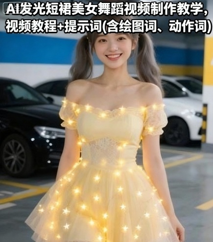 AI发光短裙美女舞蹈视频制作教学，视频教程+提示词(含绘图词、动作词)-蜗牛学社