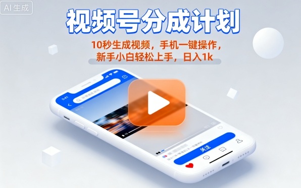 视频号分成计划懒人玩法,10秒生成视频,手机一键操作,新手小白轻松上手,日入1K【揭秘】-蜗牛学社