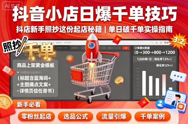 抖音小店日爆千单技巧,抖店新手照抄这份起店秘籍,单日破千单-蜗牛学社