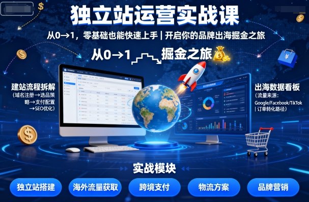 独立站运营实战课,从0到1,零基础也能快速上手,开启你的品牌出海掘金之旅-蜗牛学社