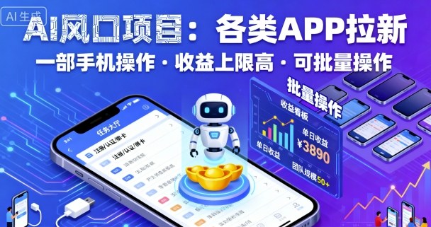AI风口项目,各类APP拉新,一部手机就可以操作,收益上限高,可批量操作-蜗牛学社