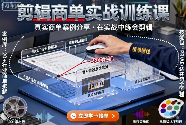 剪辑商单实战训练课,真实商单案例分享,在实战中练会剪辑-蜗牛学社