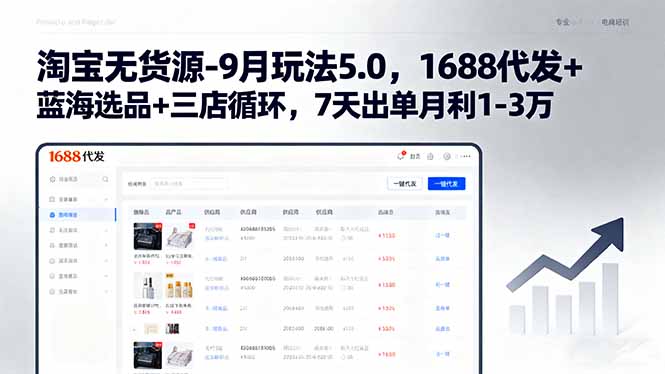 淘宝无货源-9月玩法5.0,1688代发+蓝海选品+三店循环,7天出单月利1-3万-蜗牛学社