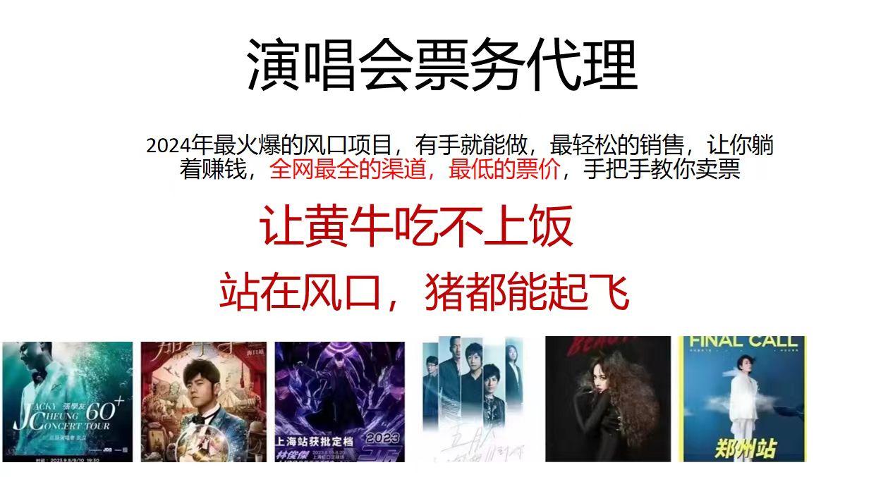 演唱会票务代理,年最火爆风口项目,全网最低的票价,小白一分钟上…