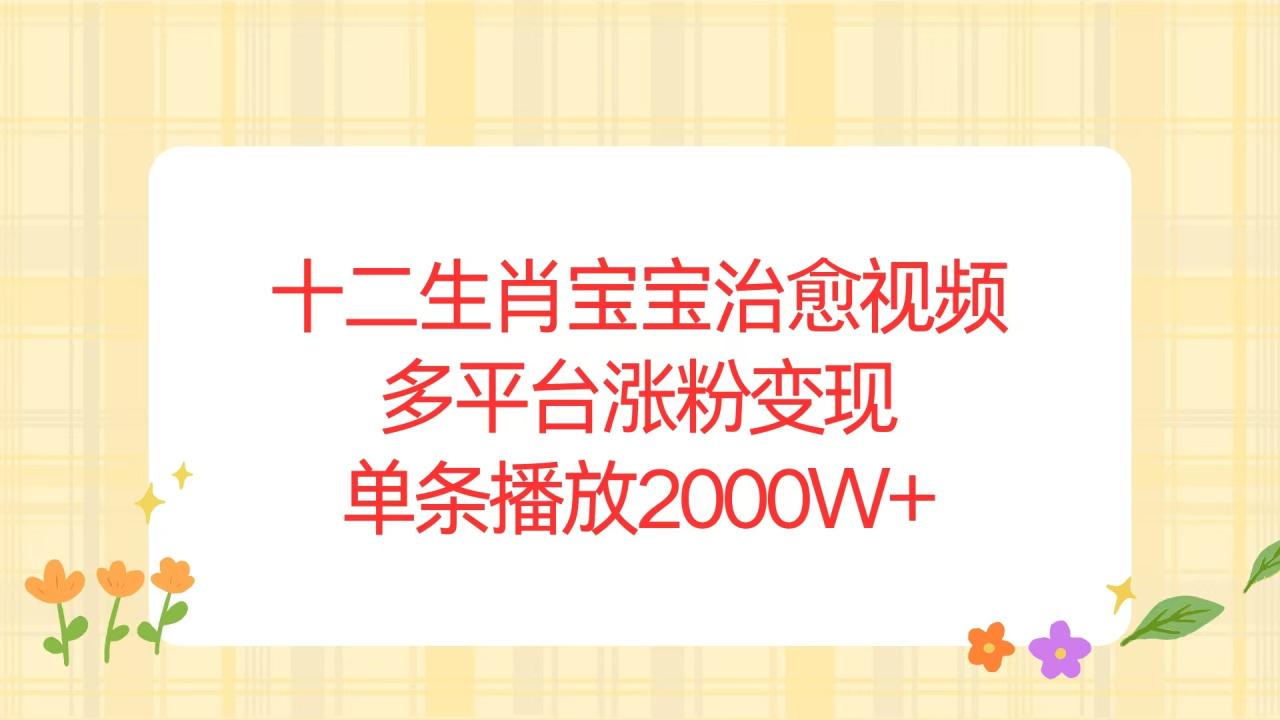 十二生肖宝宝治愈视频,多平台涨粉变现,单条播放2000W+-蜗牛学社