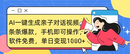 AI一键生成亲子对话视频，条条爆款，一部手机即可操作，单日变现数张-蜗牛学社