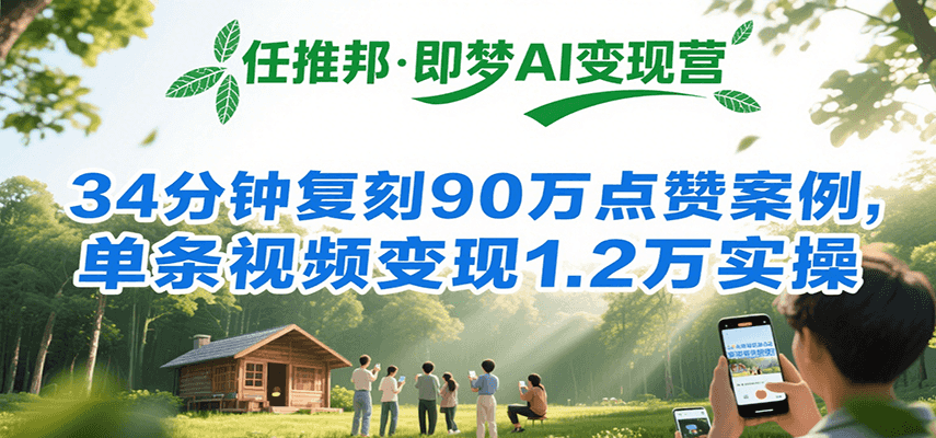 任推邦·即梦AI变现营,34分钟复刻90万点赞案例,单条视频变现1.2万实操-蜗牛学社