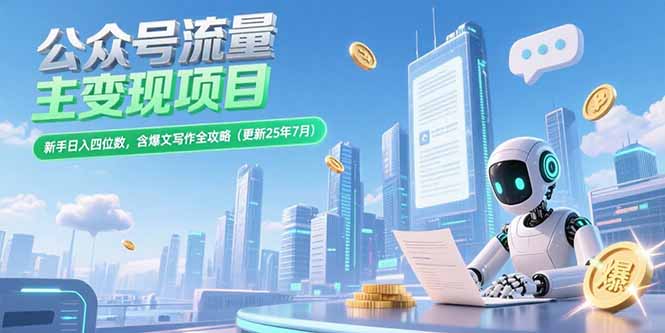 公众号流量主变现项目，新手日入四位数，含爆文写作全攻略(更新25年7月-蜗牛学社