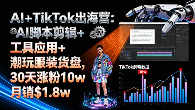 AI+TikTok出海营:AI脚本剪辑+工具应用+潮玩服装货盘,30天涨粉10w月销.8w