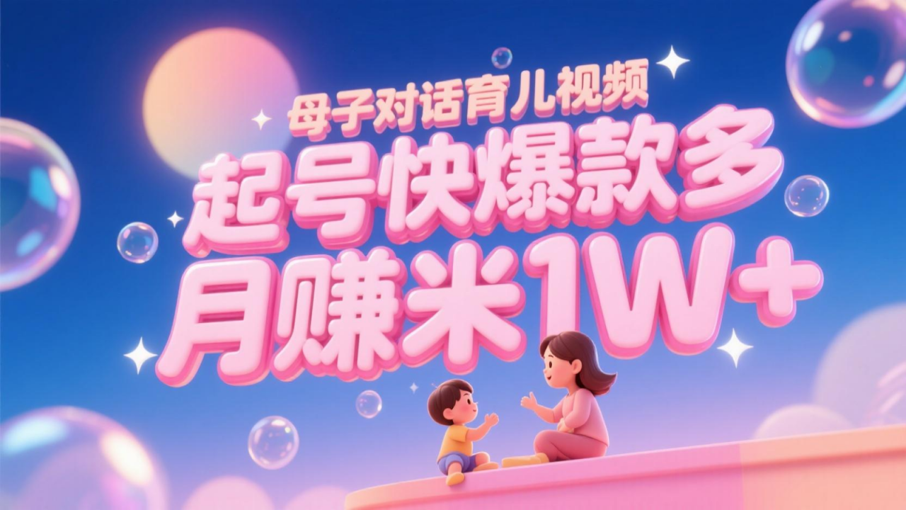 AI生成母子对话育儿类视频,起号快爆款多,小白宝妈轻松学,多渠道变现,月赚米1W+