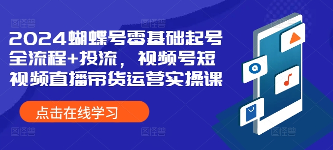 蝴蝶号零基础起号全流程+投流，视频号短视频直播带货运营实操课