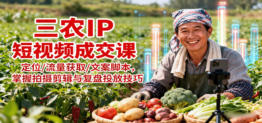 三农IP短视频成交课:定位/流量获取/文案脚本,掌握拍摄剪辑与复盘投放技巧-蜗牛学社