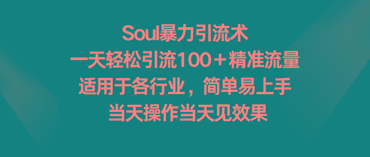 Soul暴力引流术,一天轻松引流100+精准流量,适用于各行业,简单易上手!-蜗牛学社
