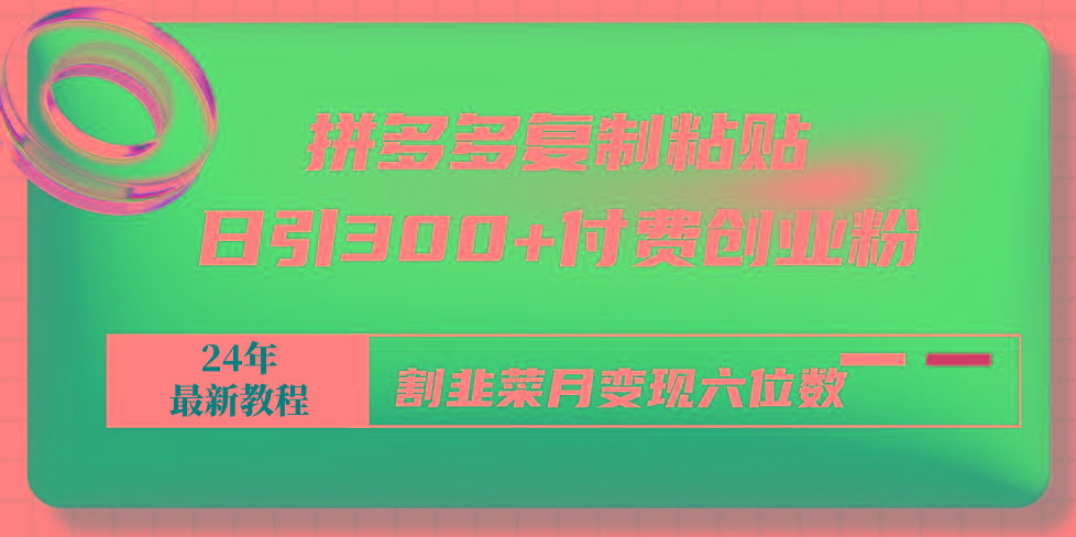 拼多多复制粘贴日引300+付费创业粉，割韭菜月变现六位数最新教程！
