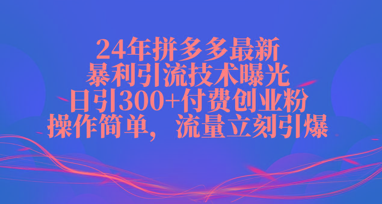 24年拼多多最新暴利引流技术曝光，日引300+付费创业粉，操作简单，流量…-蜗牛学社