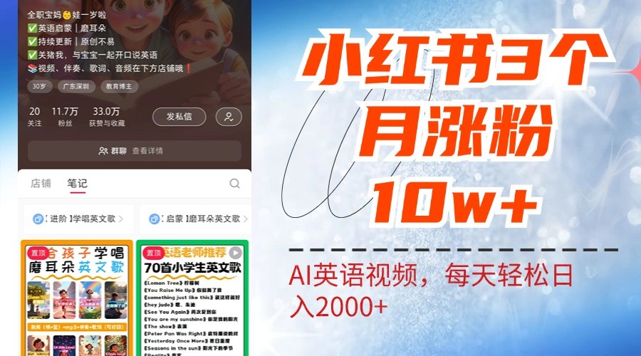 小红书三个月涨粉10W,AI英语视频0成本制作,每天轻松日入2000+-蜗牛学社
