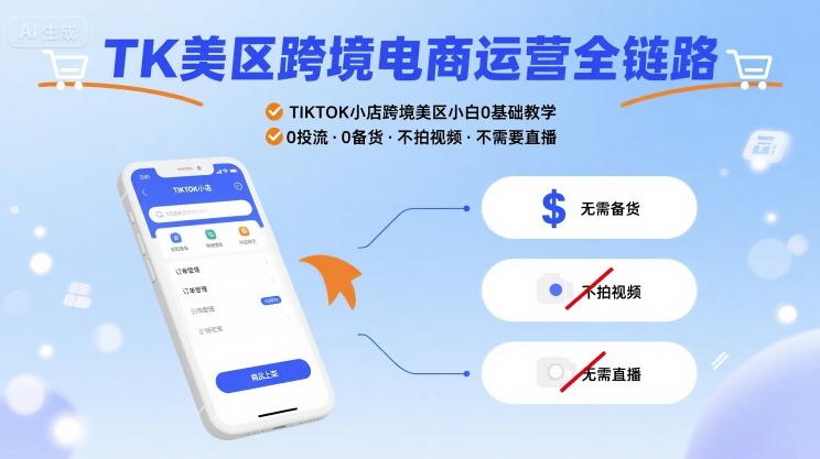TK美区跨境电商运营全链路，TIKTOK小店跨境美区小白0基础教学，0投流0备货不拍视频不需要直播-蜗牛学社