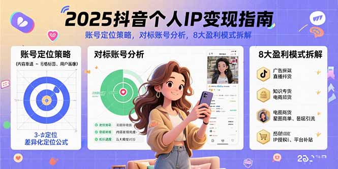 2025抖音个人IP变现指南，账号定位策略，对标账号分析，8大盈利模式拆解-蜗牛学社