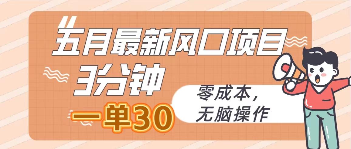 五月最新风口项目,3分钟一单30,零成本,无脑操作