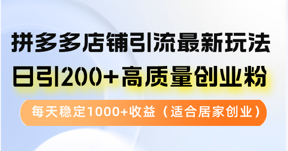 拼多多店铺引流最新玩法,日引200+高质量创业粉,每天稳定1000+收益(…