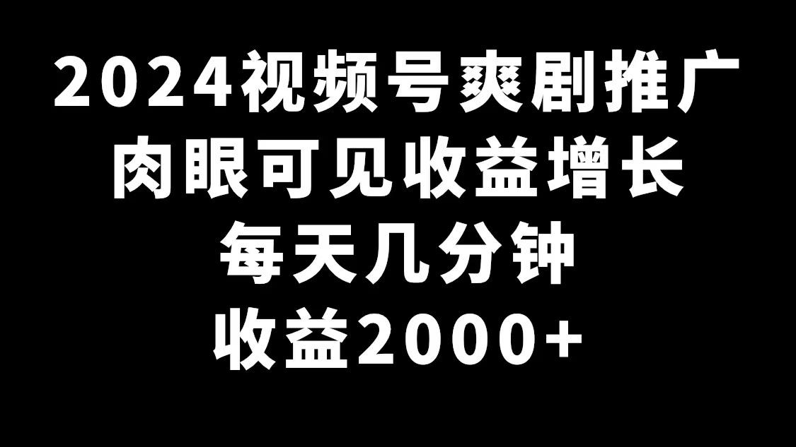 视频号爽剧推广,肉眼可见的收益增长,每天几分钟收益2000+