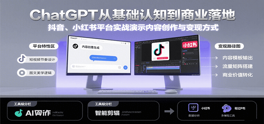 ChatGPT从基础认知到商业落地,实战演示抖音、小红书等平台的内容创作与变现-蜗牛学社