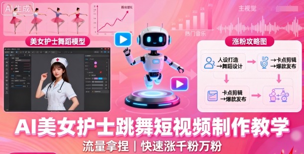 AI美女护士跳舞短视频制作教学,流量拿捏,快速涨千粉万粉【提示词+视频教程】-蜗牛学社